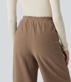 High Waisted Drawstring Casual Fleece Baggy Trousers with Pockets — Coca Mocha — view 5