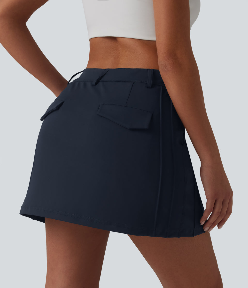 Mid Rise 2-in-1 Mini Golf A-Line Skirt with Pockets — Midnight Blue — view 2