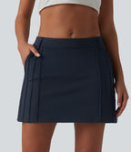 Mid Rise 2-in-1 Mini Golf A-Line Skirt with Pockets — Midnight Blue — view 3