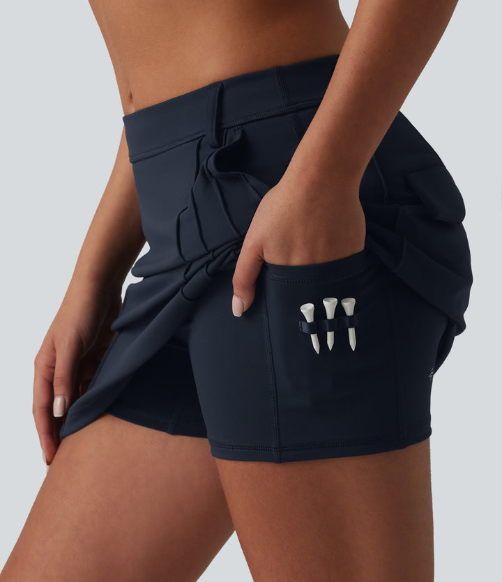 Mid Rise 2-in-1 Mini Golf A-Line Skirt with Pockets — Midnight Blue — view 1