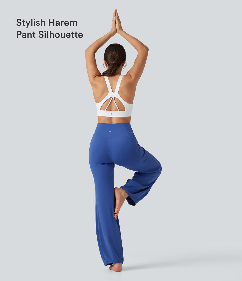 Crossover High Waisted Dance Balloon Joggers with Pockets — Beaucoup Blue — view 6