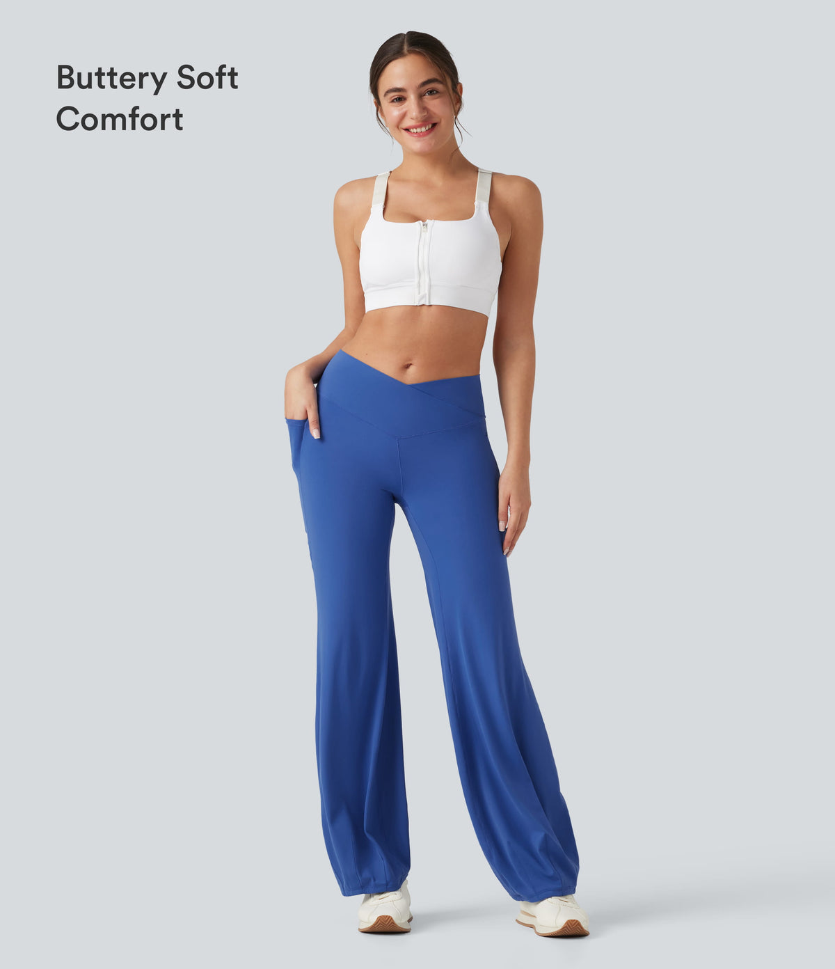 Crossover High Waisted Dance Balloon Joggers with Pockets — Beaucoup Blue — view 4