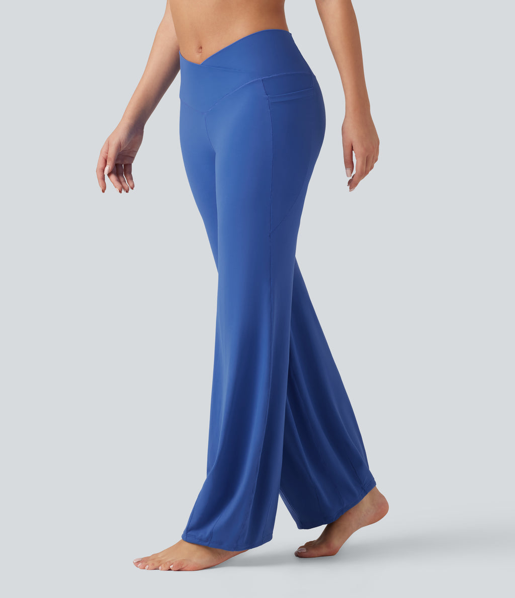 Crossover High Waisted Dance Balloon Joggers with Pockets — Beaucoup Blue — view 3