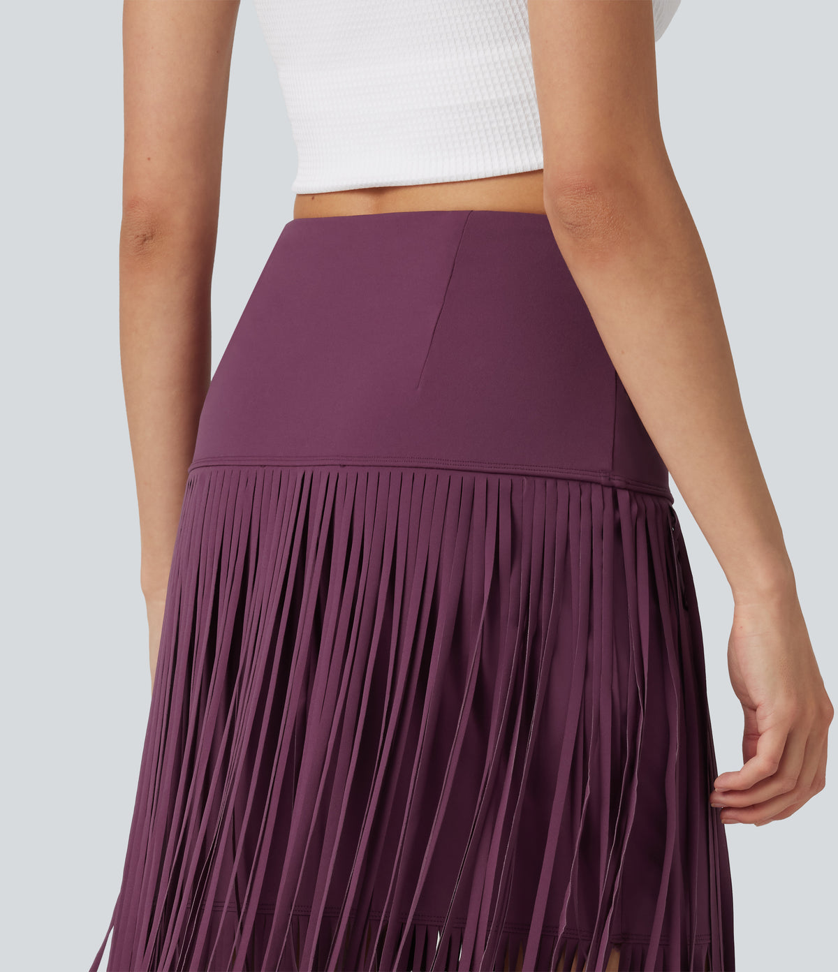 Cool Quick Dry High Waisted Fringe Hem Midi Skirt — Amaranth — view 6