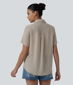 Short Sleeve Curved Hem Casual Linen-Blend Shirt — Island Fossil — view 2