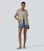 Short Sleeve Curved Hem Casual Linen-Blend Shirt — Island Fossil — view 5