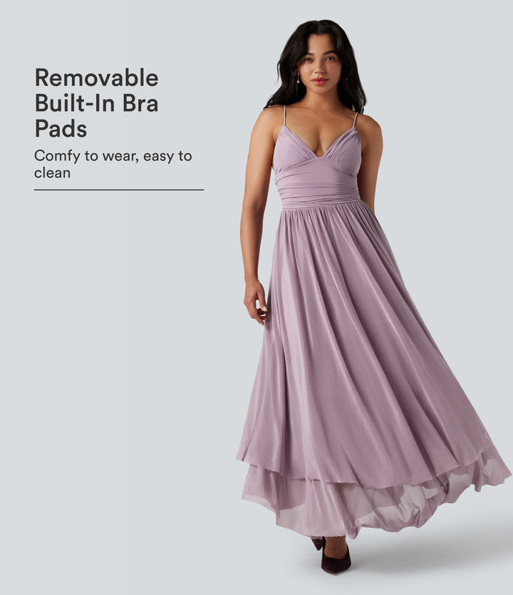 Built-in Bra Lace Up Mesh Layered Maxi Dress — Lilac Blush — view 1