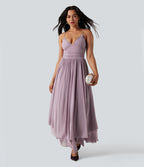 Built-in Bra Lace Up Mesh Layered Maxi Dress — Lilac Blush — view 7