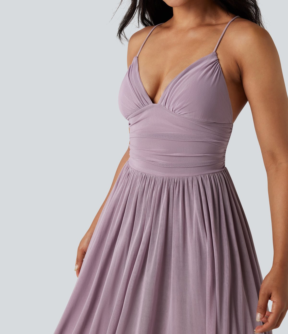 Built-in Bra Lace Up Mesh Layered Maxi Dress — Lilac Blush — view 4