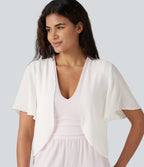 Flounce Short Sleeve Casual Chiffon Coat — White Alyssum — view 4