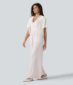 Flounce Short Sleeve Casual Chiffon Coat — White Alyssum — view 6