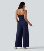 SpacerTek Removable Straps Drawstring Built-in Bra Casual Jumpsuit with Pockets — Peacoat — view 2
