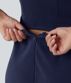 SpacerTek Removable Straps Drawstring Built-in Bra Casual Jumpsuit with Pockets — Peacoat — view 4