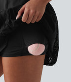 Airy Crisscross Back Contrast Lace Built-in Bra InstantCool Tennis Active Dress with Pockets — Black — view 6