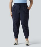 Plus Size High Waisted Drawstring Ruched Tapered Quick Dry Cool Touch Dance Joggers with Pockets-UPF40+ — Peacoat — view 1