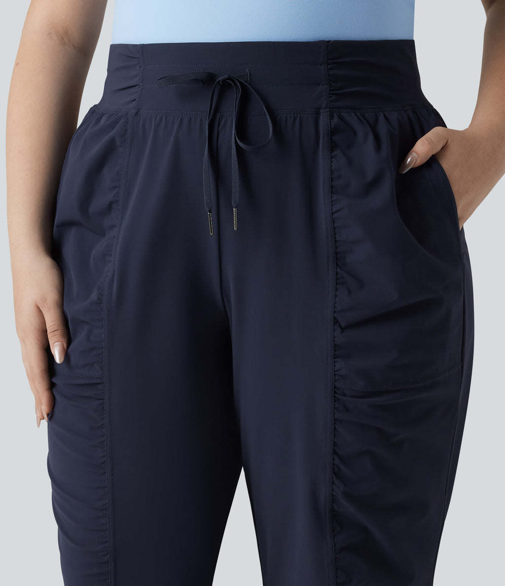 Plus Size High Waisted Drawstring Ruched Tapered Quick Dry Cool Touch Dance Joggers with Pockets-UPF40+ — Peacoat — view 4