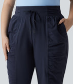 Plus Size High Waisted Drawstring Ruched Tapered Quick Dry Cool Touch Dance Joggers with Pockets-UPF40+ — Peacoat — view 4