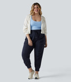 Plus Size High Waisted Drawstring Ruched Tapered Quick Dry Cool Touch Dance Joggers with Pockets-UPF40+ — Peacoat — view 6