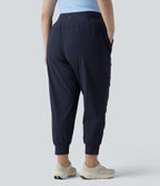 Plus Size High Waisted Drawstring Ruched Tapered Quick Dry Cool Touch Dance Joggers with Pockets-UPF40+ — Peacoat — view 2