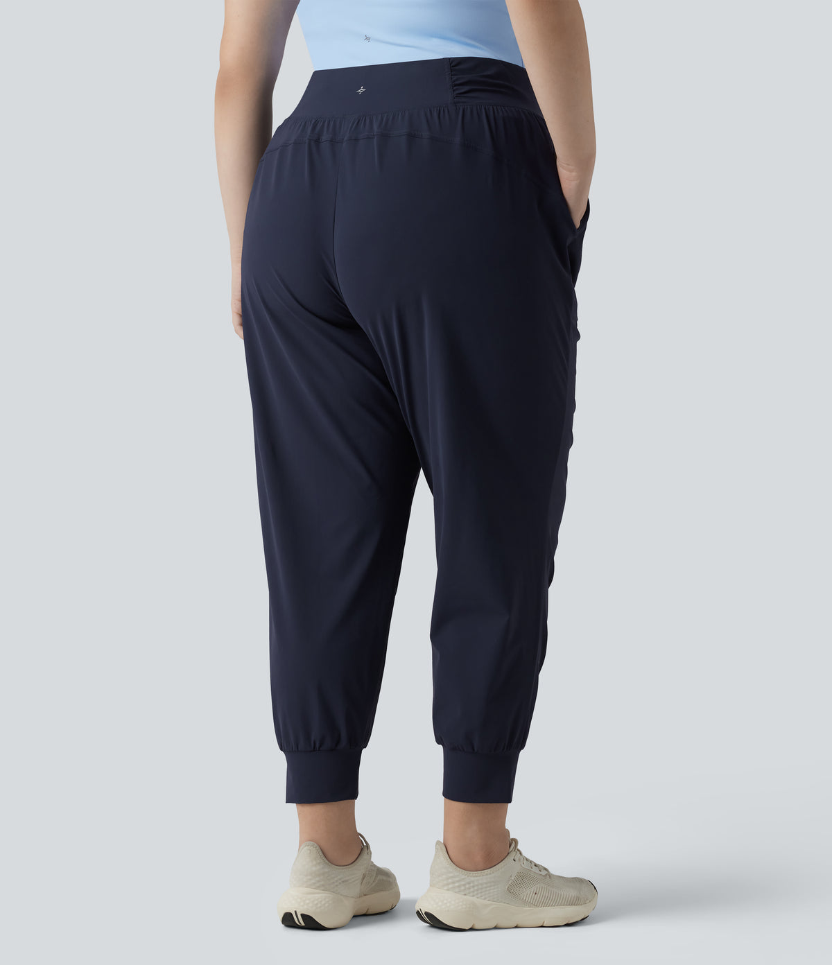 Plus Size High Waisted Drawstring Ruched Tapered Quick Dry Cool Touch Dance Joggers with Pockets-UPF40+ — Peacoat — view 2