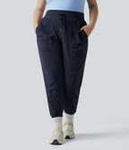 Plus Size High Waisted Drawstring Ruched Tapered Quick Dry Cool Touch Dance Joggers with Pockets-UPF40+ — Peacoat — view 5