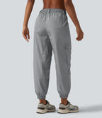 High Waisted Drawstring Tapered Workout Cargo Joggers with Pockets — Chiseled Stone — view 2