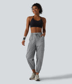 High Waisted Drawstring Tapered Workout Cargo Joggers with Pockets — Chiseled Stone — view 7