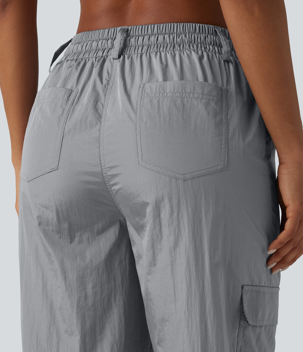 High Waisted Drawstring Tapered Workout Cargo Joggers with Pockets — Chiseled Stone — view 5