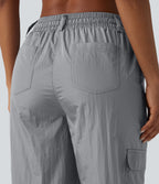 High Waisted Drawstring Tapered Workout Cargo Joggers with Pockets — Chiseled Stone — view 5