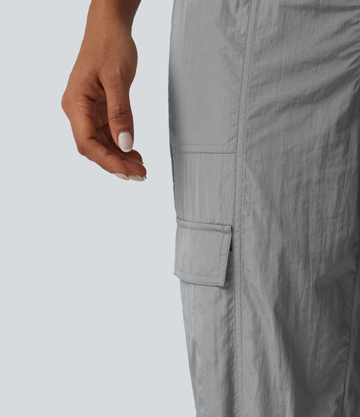 High Waisted Drawstring Tapered Workout Cargo Joggers with Pockets — Chiseled Stone — view 6