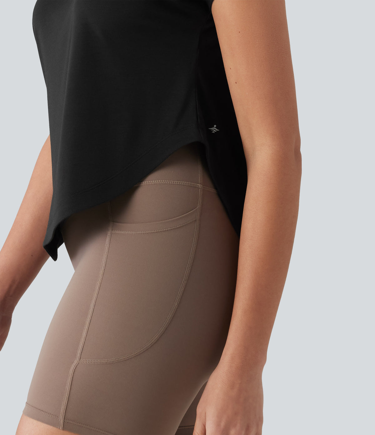 One Shoulder Short Sleeve Curved Hem High Low Quick Dry Yoga Sports Top — Black — view 7