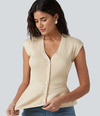 V-neck Sleeveless Work Peplum Cardigan — Baby's Breath — view 5