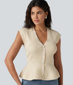 V-neck Sleeveless Work Peplum Cardigan — Baby's Breath — view 4