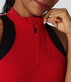 Mock Neck Built-in Bra Racerback Color Block Mini Golf Active Dress — Aura Orange — view 5