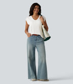 V Neck Short Sleeve Built-in Bra Casual T-Shirt B-DD Cups — Jasmine White — view 7