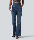 High Waisted Tummy Control Flare Casual Jeans with Pockets — Tide Blue Denim — view 2