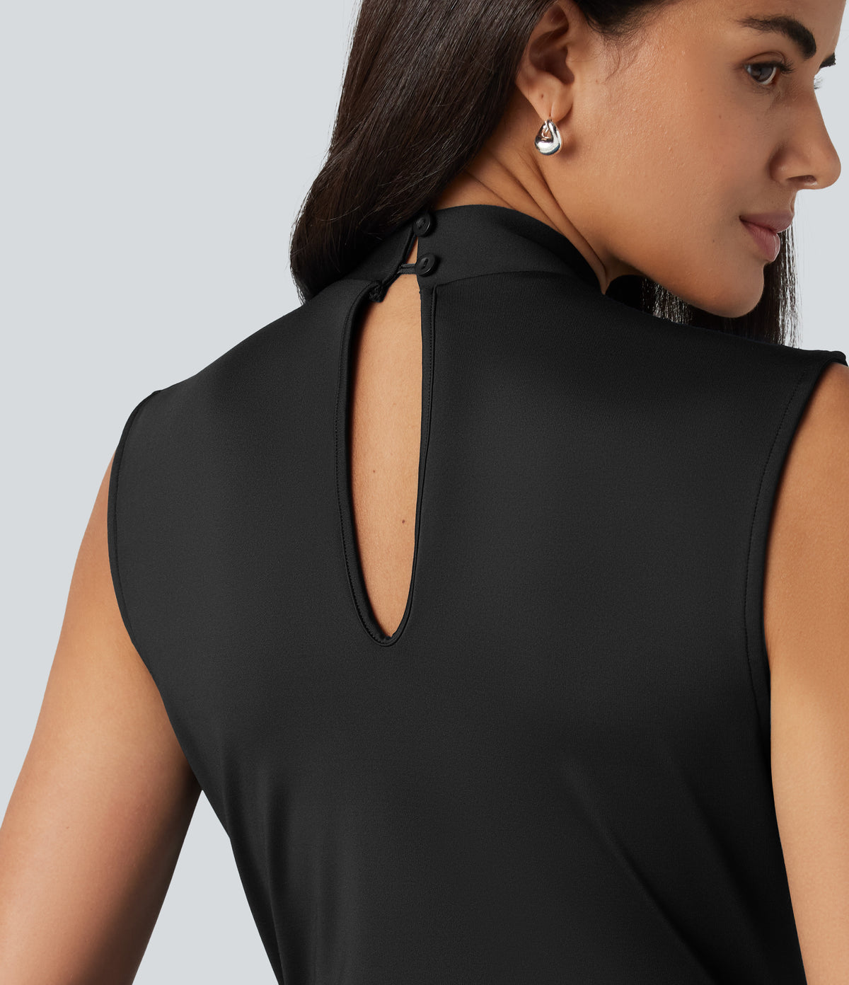 V Neck Sleeveless Work Jumpsuit with Pockets-Edition — Black — view 5