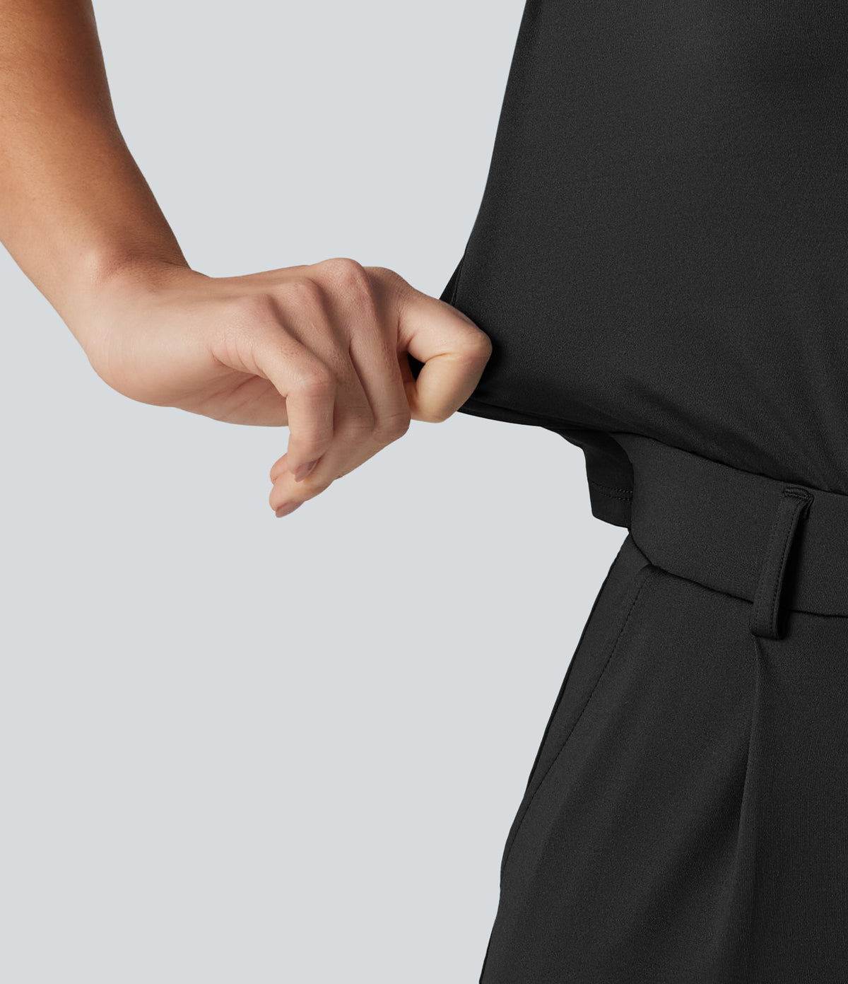 V Neck Sleeveless Work Jumpsuit with Pockets-Edition — Black — view 8