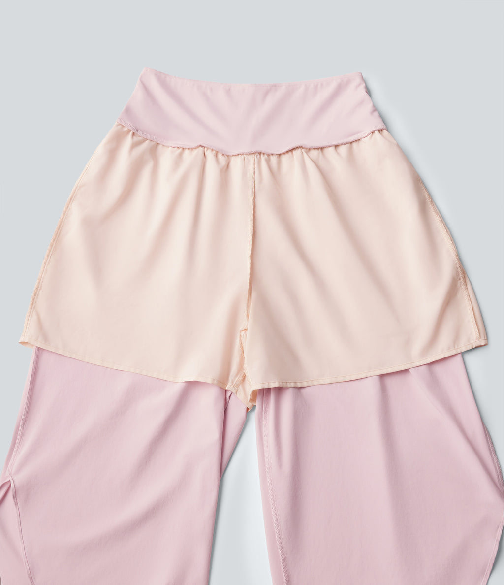 High Waisted Tummy Control Curved Hem Quick Dry Capri Trousers with Pockets — Pale Lilac — view 8