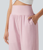 High Waisted Tummy Control Curved Hem Quick Dry Capri Trousers with Pockets — Pale Lilac — view 4