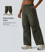 High Waisted Baggy Hiking Cargo Joggers with Pockets — Forest Night — view 1