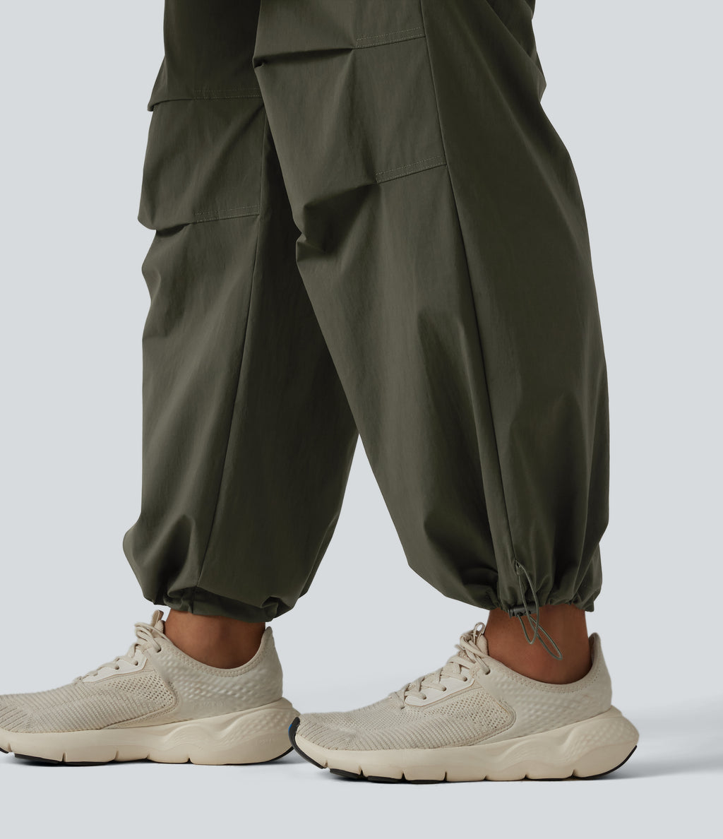 High Waisted Baggy Hiking Cargo Joggers with Pockets — Forest Night — view 7