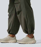 High Waisted Baggy Hiking Cargo Joggers with Pockets — Forest Night — view 7