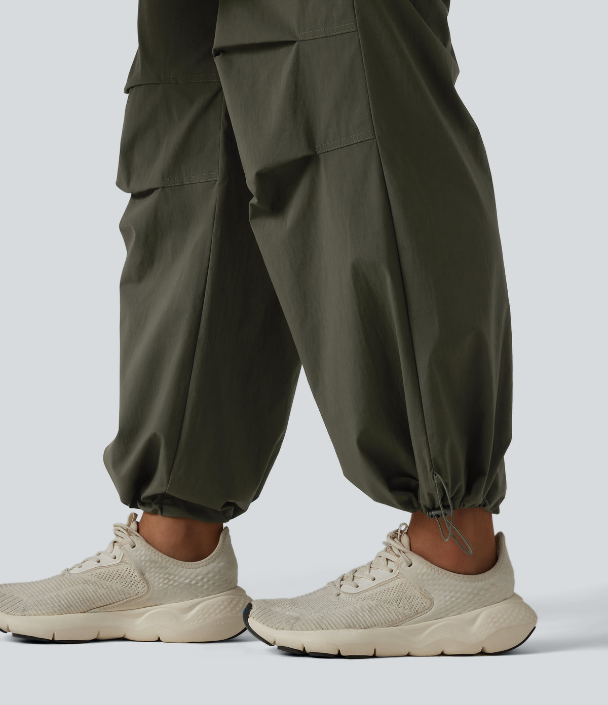 High Waisted Baggy Hiking Cargo Joggers with Pockets — Forest Night — view 7