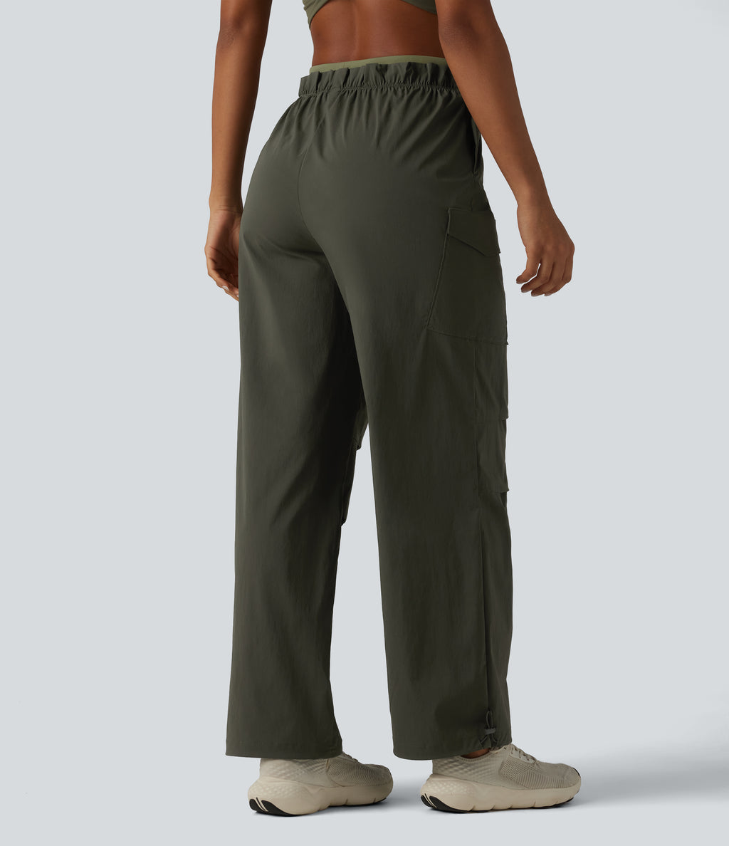 High Waisted Baggy Hiking Cargo Joggers with Pockets — Forest Night — view 2