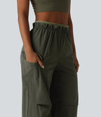 High Waisted Baggy Hiking Cargo Joggers with Pockets — Forest Night — view 5