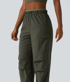 High Waisted Baggy Hiking Cargo Joggers with Pockets — Forest Night — view 6
