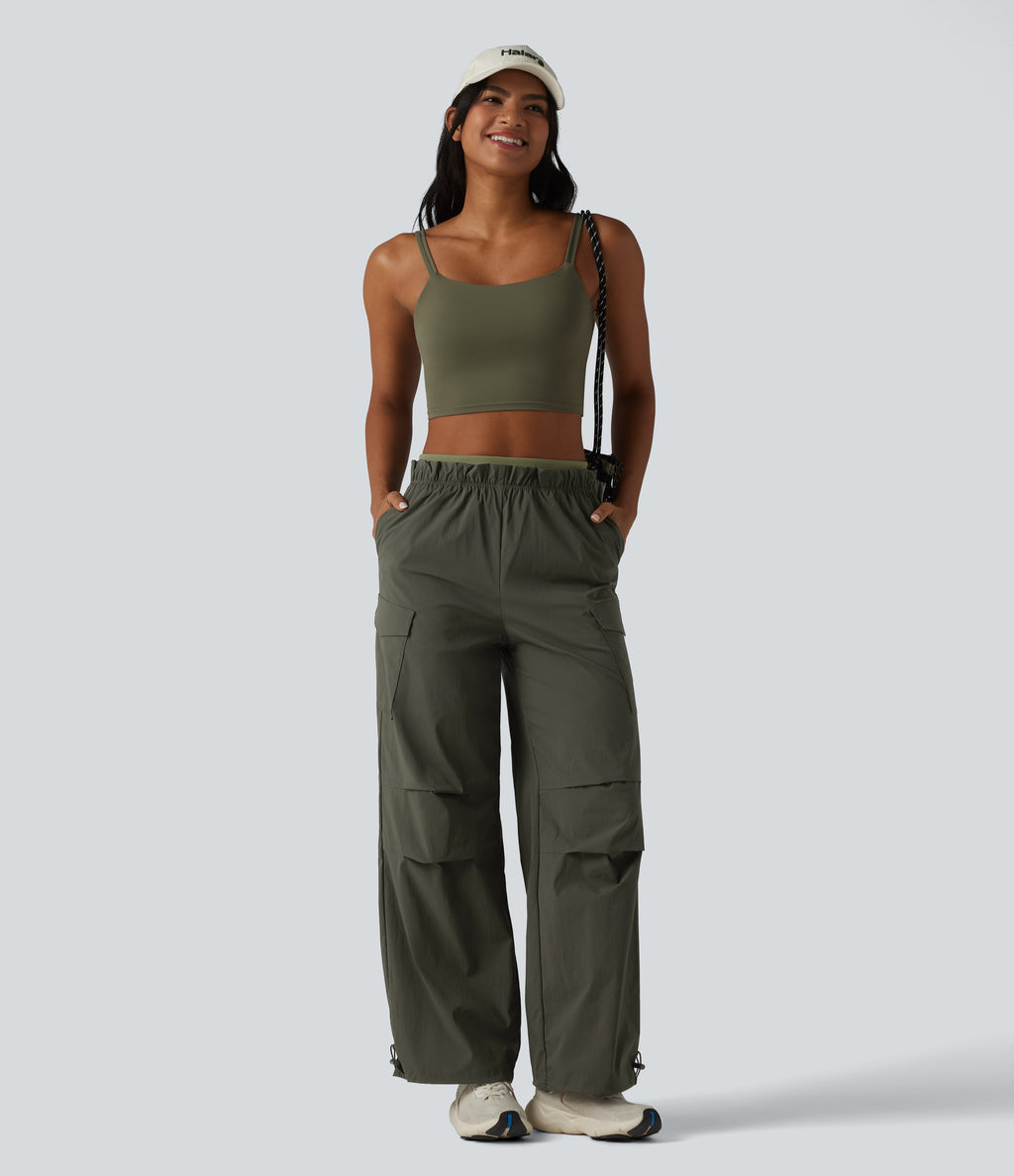 High Waisted Baggy Hiking Cargo Joggers with Pockets — Forest Night — view 8