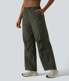 High Waisted Baggy Hiking Cargo Joggers with Pockets — Forest Night — view 3
