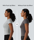 Cotton Jersey V Neck Short Sleeve Built-in Bra Push Up Ruched Casual T-Shirt — Urban Mist — view 2